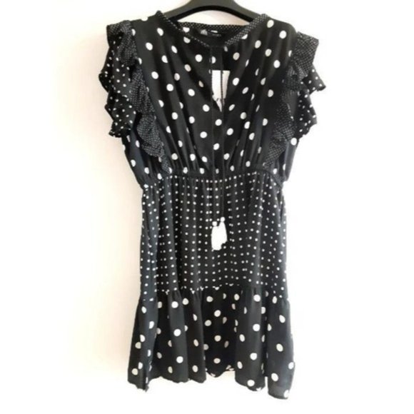 Zara Dresses & Skirts - Zara Contrasting Polka Dots Ruffle Dress L